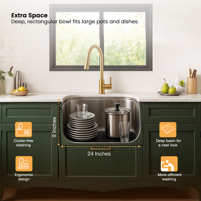 Oval Single Bowl Premium Kitchen Sink (24 x 18 x 9 Inches)
