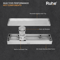 Marble-Insert 304-Grade Shower Drain Channel (5 Inches)