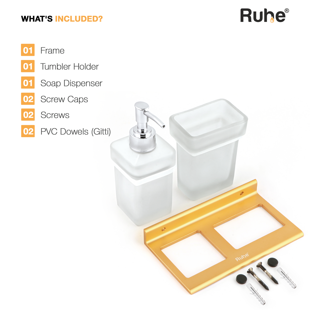 Ember Aluminium Soap Dispenser & Tumbler Holder with Glass Bottle & Tumbler