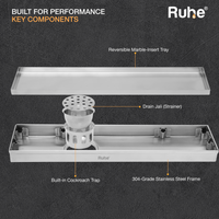 Marble-Insert 304-Grade Shower Drain Channel (4 Inches)