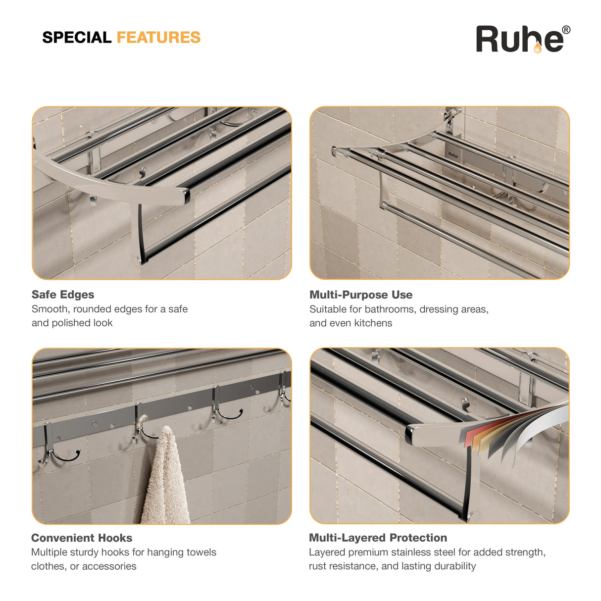 Shower Cheap Towel Rails Round Foldable Towel Rack (24 Inches) – Ruhe