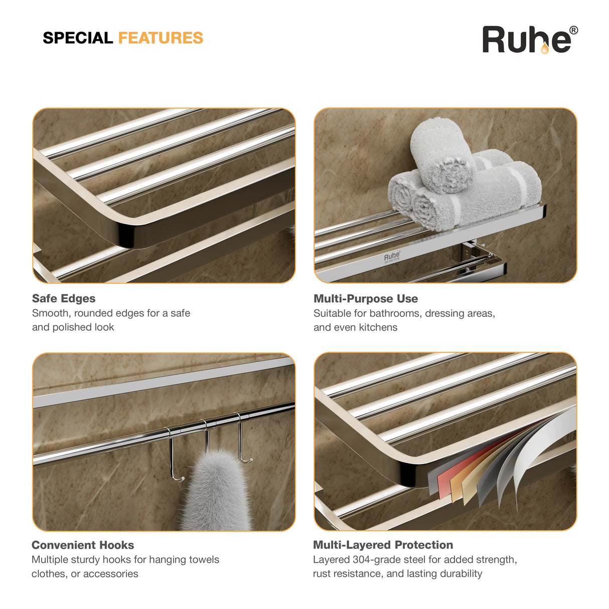 Towel Hanger Multilayer Towel Rail Dual Foldable 304-Grade Towel