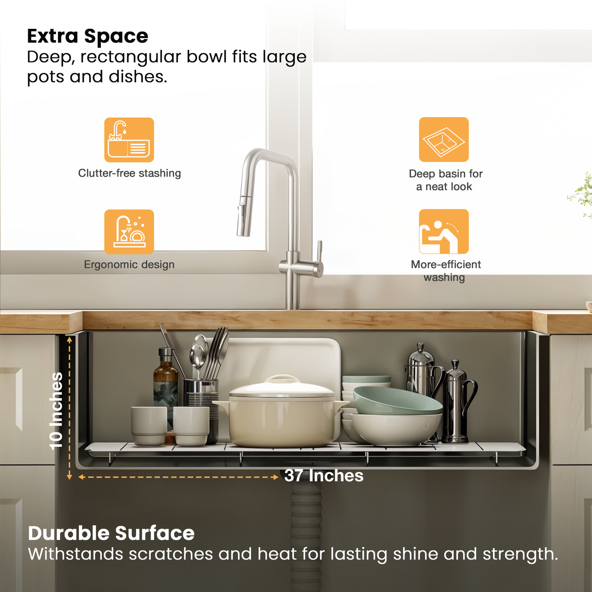 Handmade Single Bowl with Drainboard Kitchen Sink (37 x 18 x 10 Inches)