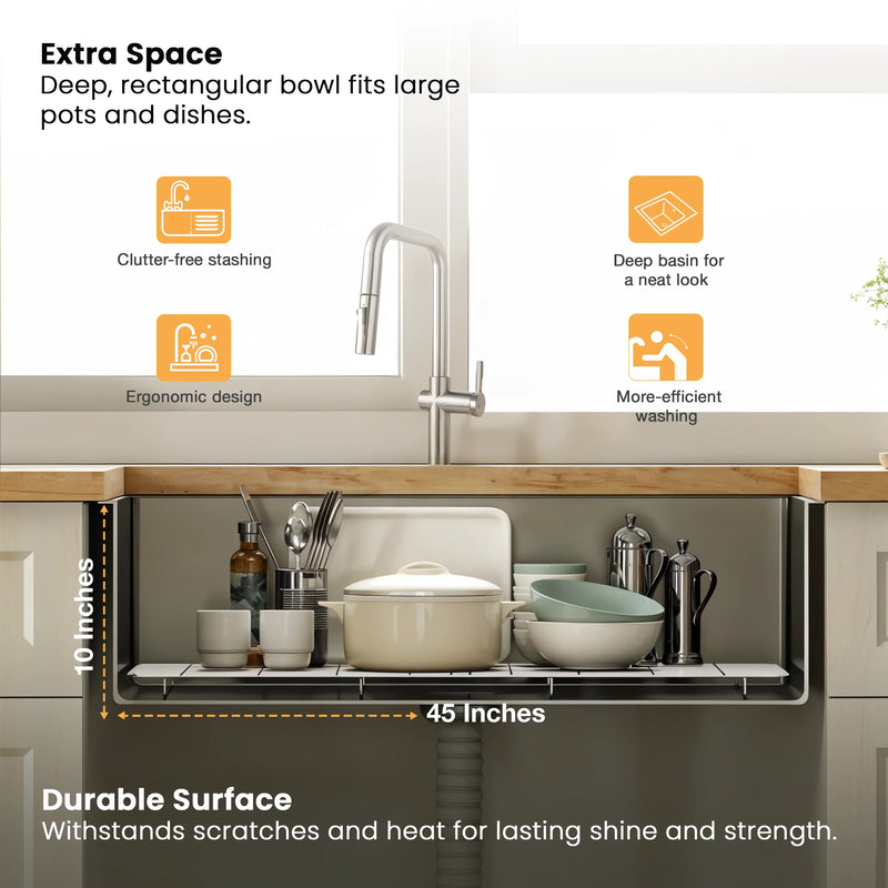 Handmade Single Bowl with Drainboard Kitchen Sink (45 x 20 x 10 Inches)