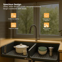 Quartz Double Bowl Kitchen Sink Coloured (45 x 20 x 9 inches)