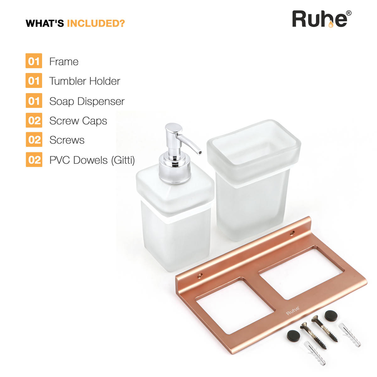 Ember Aluminium Soap Dispenser & Tumbler Holder with Glass Bottle & Tumbler
