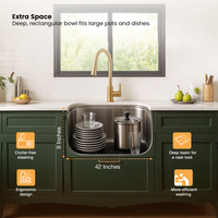Single Bowl with Drainboard Kitchen Sink (42 x 20 x 9 Inches)(Deep Bowl)