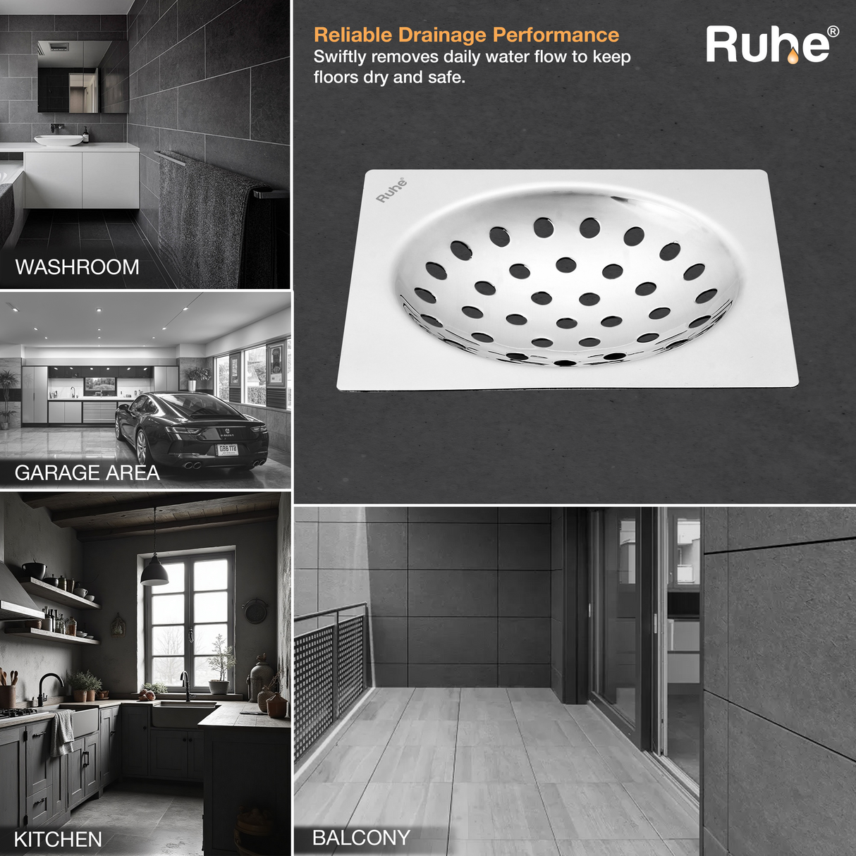 One Square Flat Cut Floor Drain