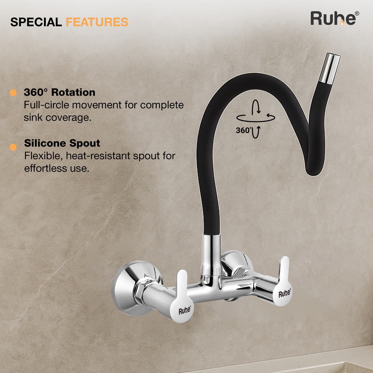 Pavo Wall Mount Kitchen Sink Mixer Tap with Coloured Flexible Silicone Spout