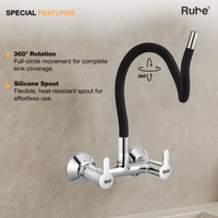 Pavo Brass Wall-Mount Kitchen Sink Mixer Tap with Flexible Silicone Spout