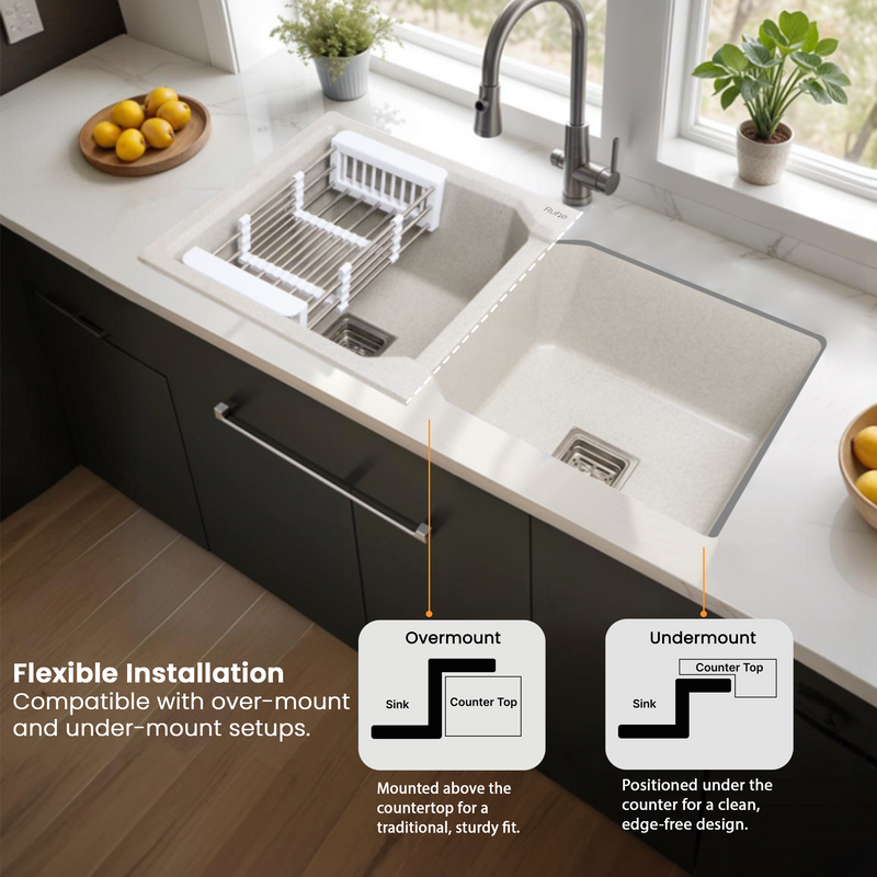 Quartz Double Bowl Kitchen Sink (37 x 18 x 9 Inches)