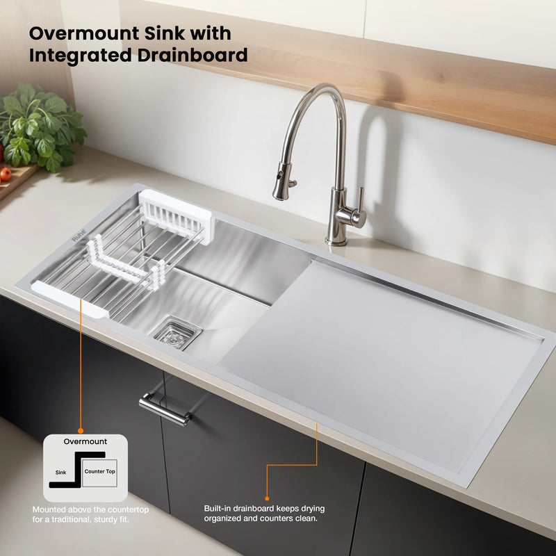 Handmade Single Bowl with Drainboard Kitchen Sink (45 x 20 x 10 Inches)