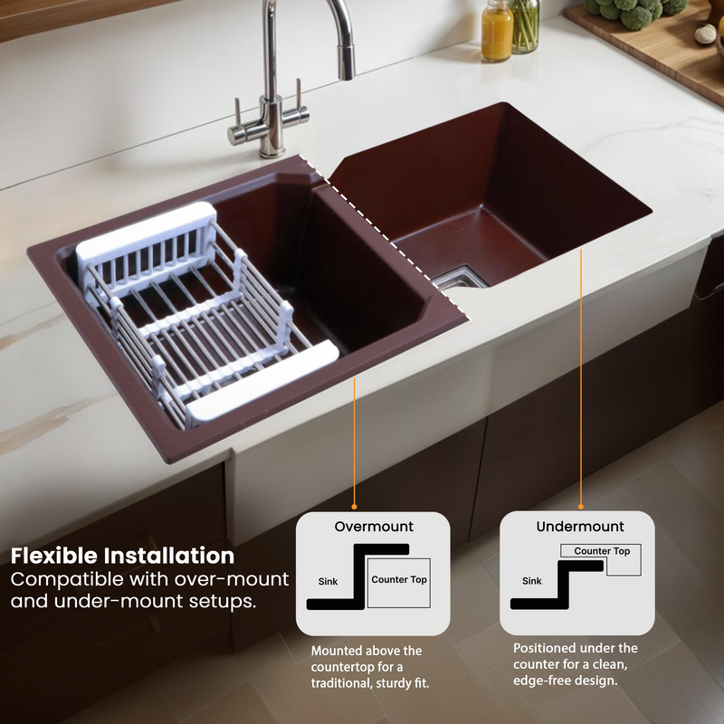 Quartz Double Bowl Kitchen Sink Coloured (37 x 18 x 9 Inches)
