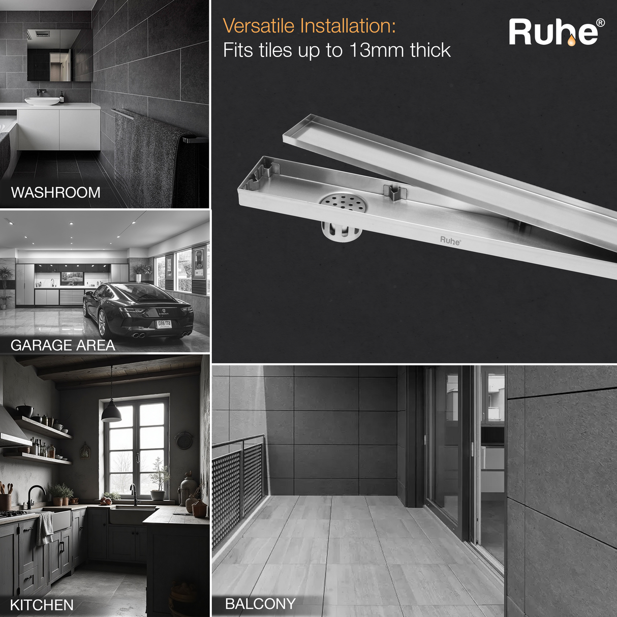 Tile-Insert Shower Drain Channel (4 Inches)