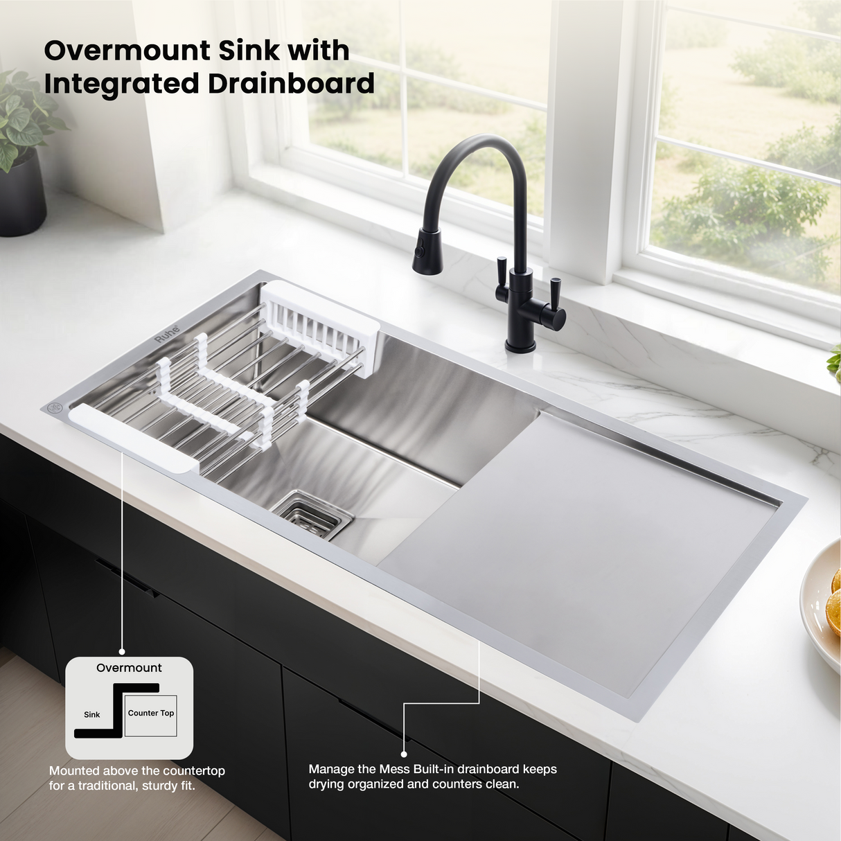 Handmade Single Bowl with Drainboard Kitchen Sink (37 x 18 x 10 Inches)