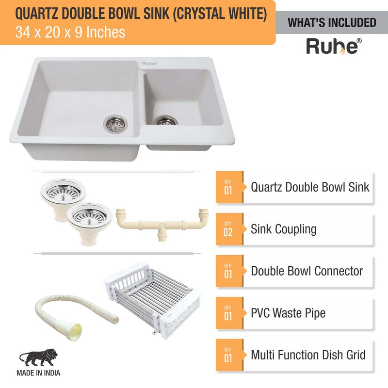 Quartz Double Bowl Kitchen Sink (34 x 20 x 9 inches)