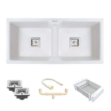 Quartz Double Bowl Kitchen Sink (37 x 18 x 9 Inches)