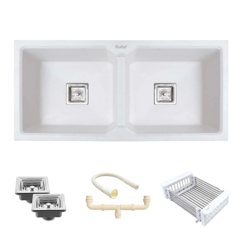 Quartz Double Bowl Kitchen Sink Coloured (37 x 18 x 9 Inches)