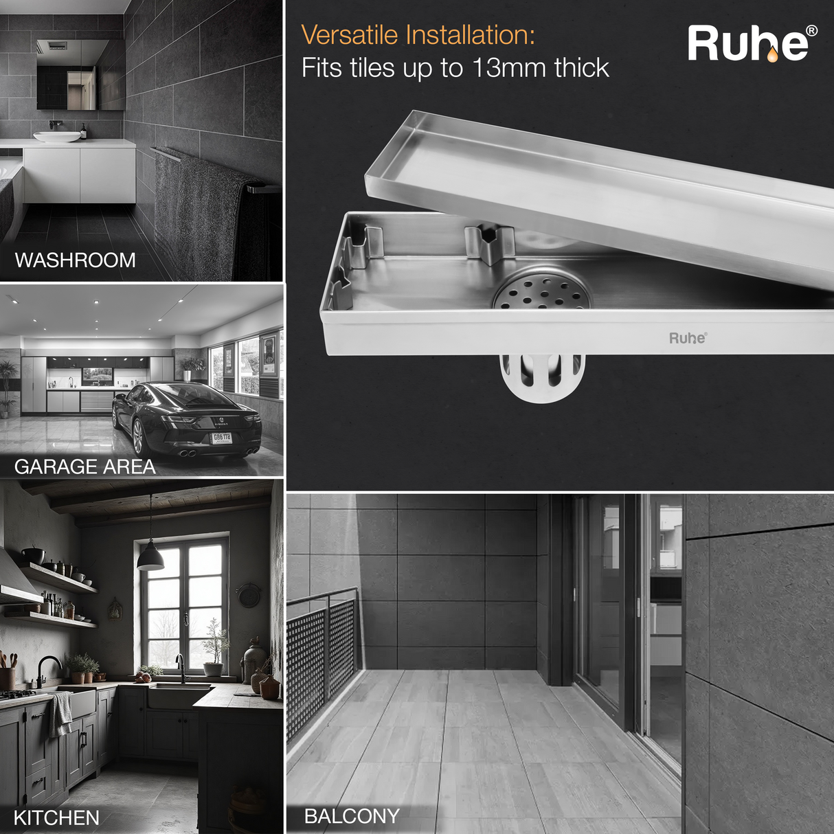 Tile-Insert Shower Drain Channel (5 Inches)