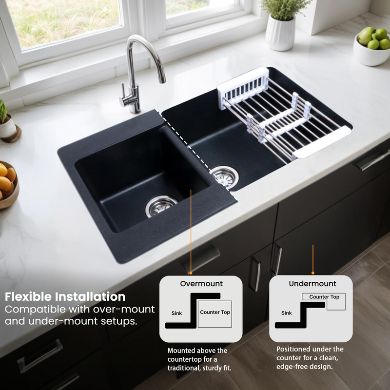 Quartz Double Bowl Kitchen Sink (34 x 20 x 9 inches)
