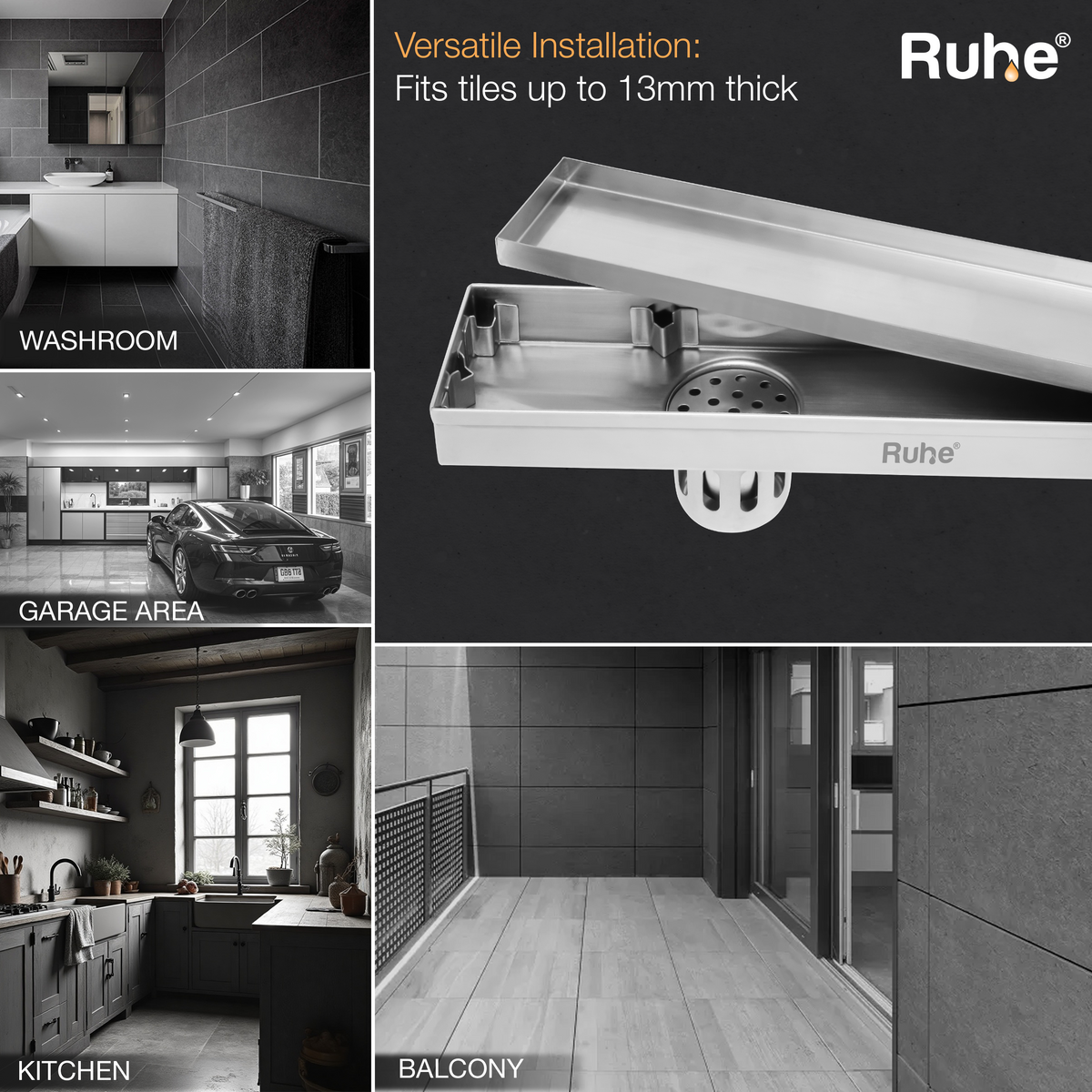 Tile-Insert Shower Drain Channel (3 Inches) – Ruhe
