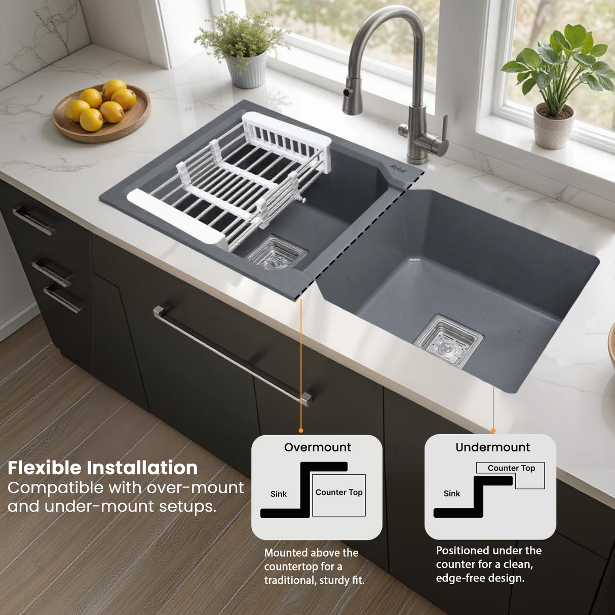 Quartz Double Bowl Kitchen Sink (37 x 18 x 9 Inches)