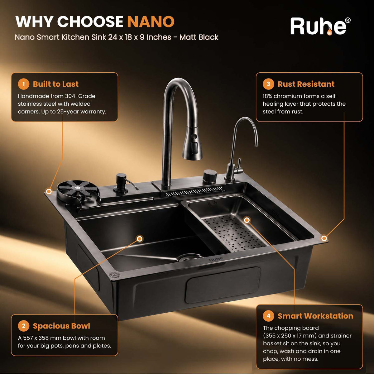 Nano 304-Grade Smart Kitchen Sink with Waterfall