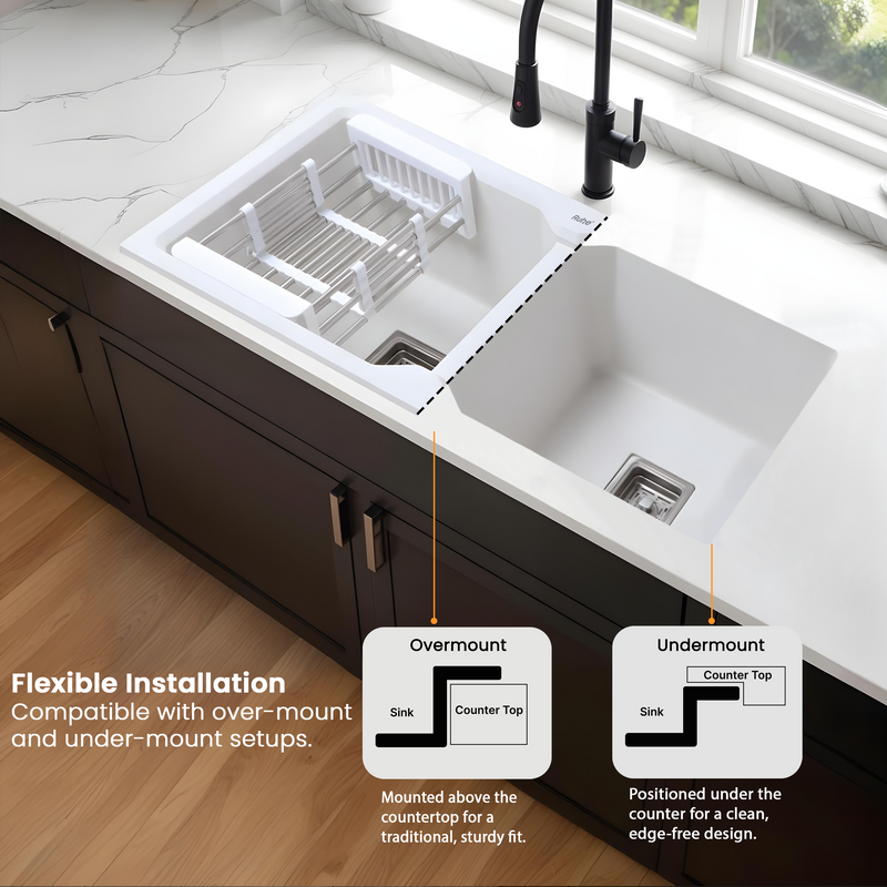 Quartz Double Bowl Kitchen Sink Coloured (37 x 18 x 9 Inches)