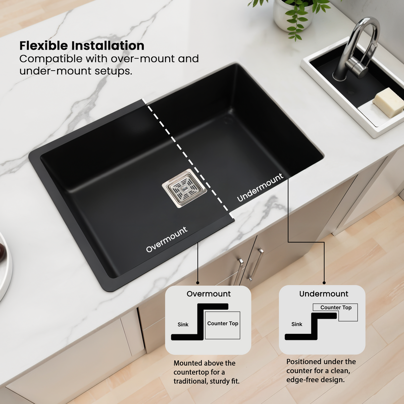 Quartz Single Bowl Kitchen Sink (21 x 18 x 9 Inches)