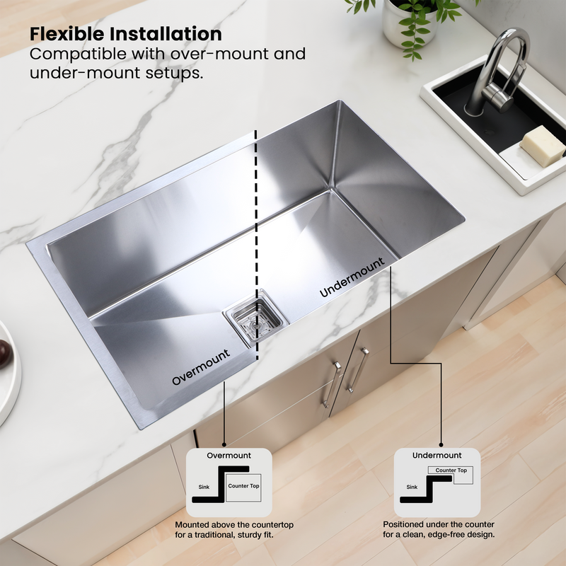 Handmade Single Bowl Kitchen Sink (24 x 18 x 10 Inches)