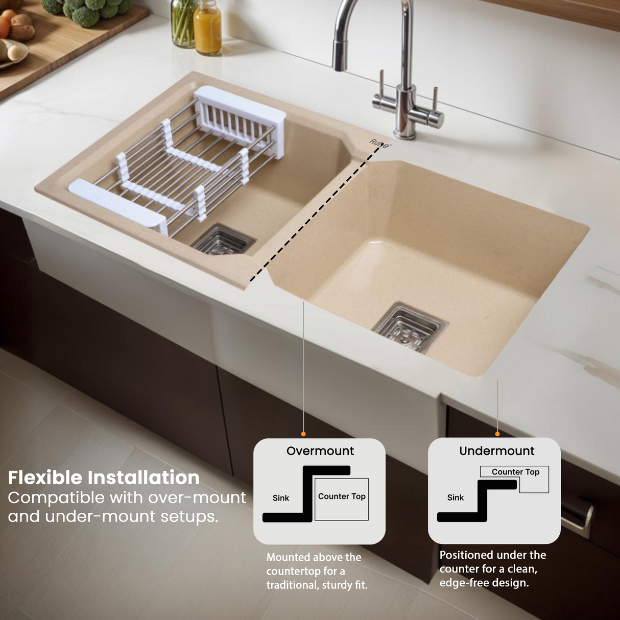 Quartz Double Bowl Kitchen Sink (37 x 18 x 9 Inches)