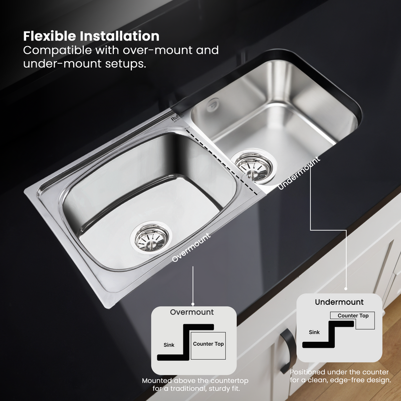 Double Bowl Kitchen Sink 304-Grade (45 x 20 x 9 Inches)