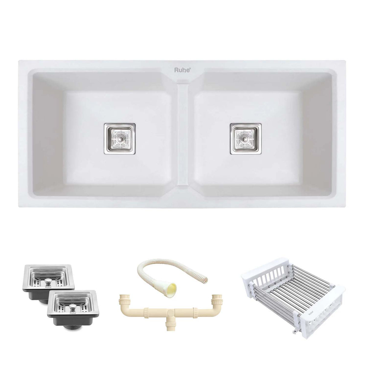 Quartz Double Bowl Kitchen Sink (45 x 20 x 9 inches)