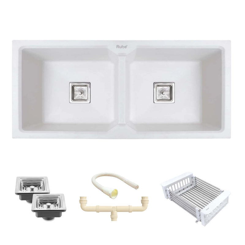 Quartz Double Bowl Kitchen Sink Coloured (45 x 20 x 9 inches)