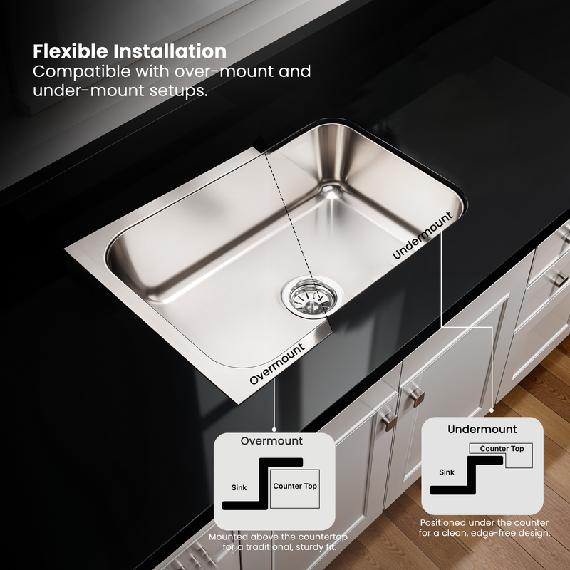 Single Bowl Kitchen Sink (26 x 20 x 9 Inches)