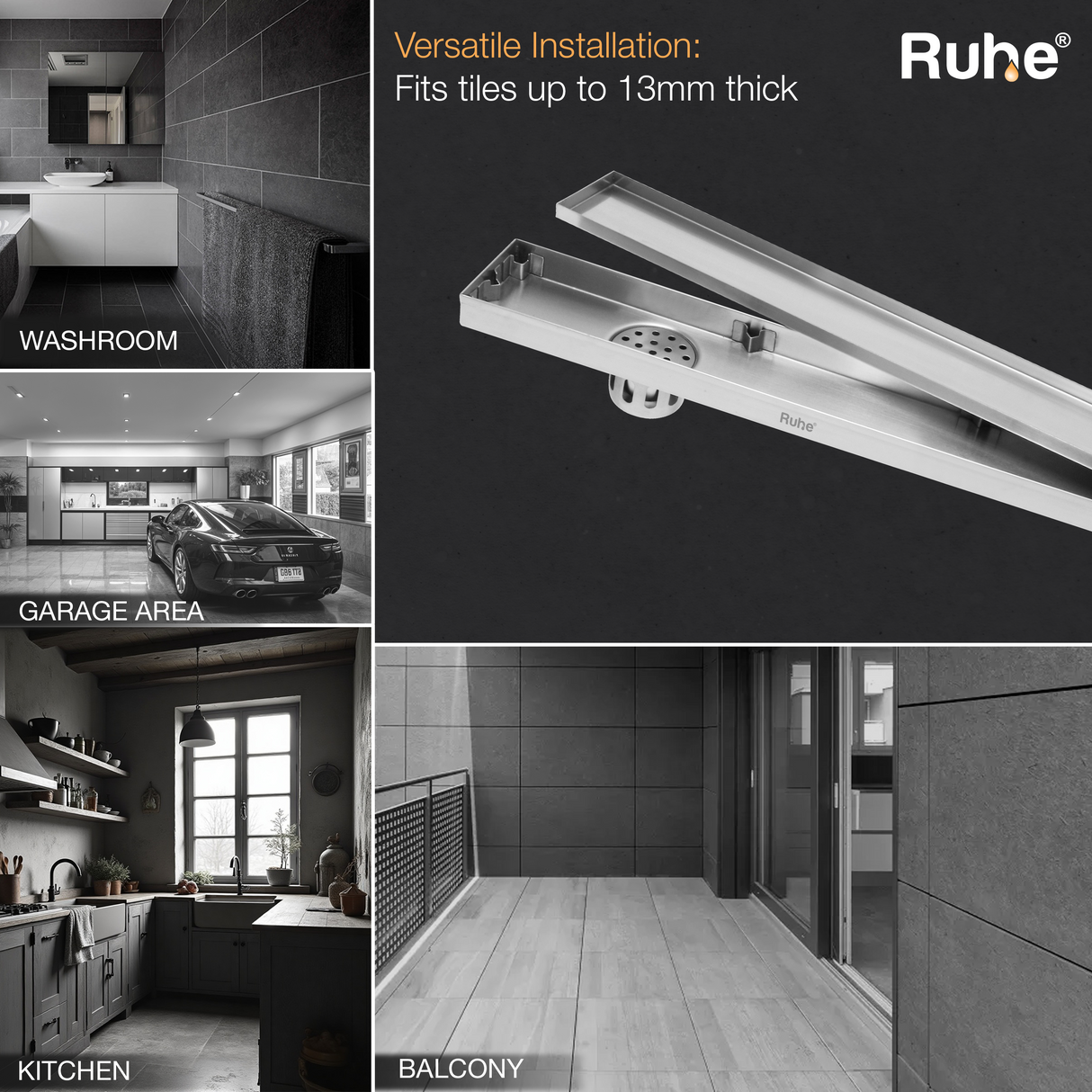 Tile-Insert Shower Drain Channel (4 Inches)