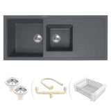 Quartz Double Bowl with Drainboard Kitchen Sink (45 x 20 x 9 inches)