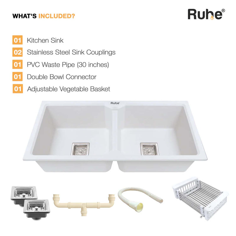 Quartz Double Bowl Kitchen Sink Coloured (37 x 18 x 9 Inches)