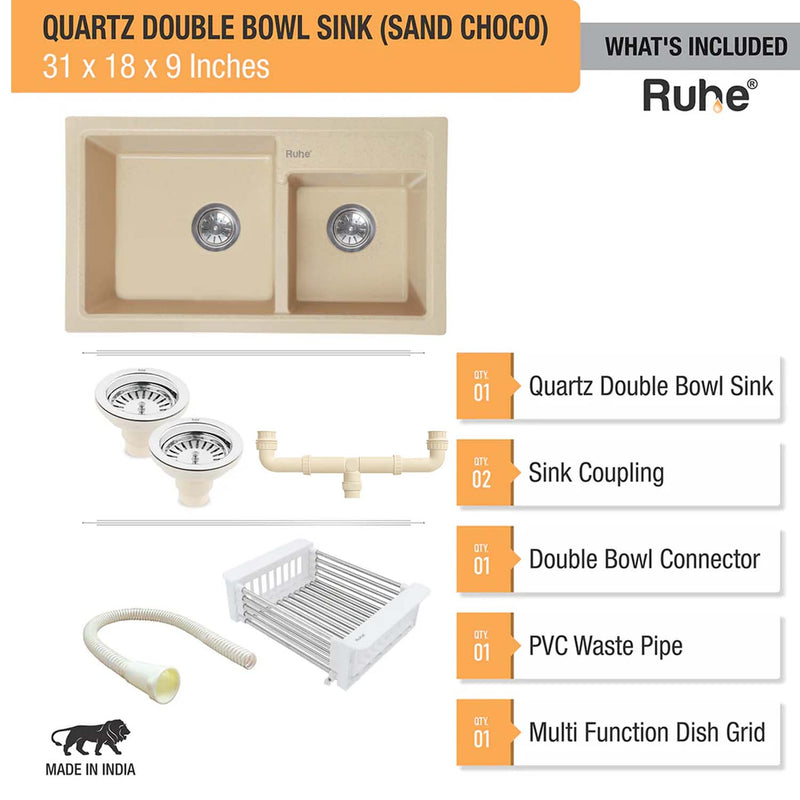 Quartz Double Bowl Kitchen Sink (31 x 18 x 9 Inches)
