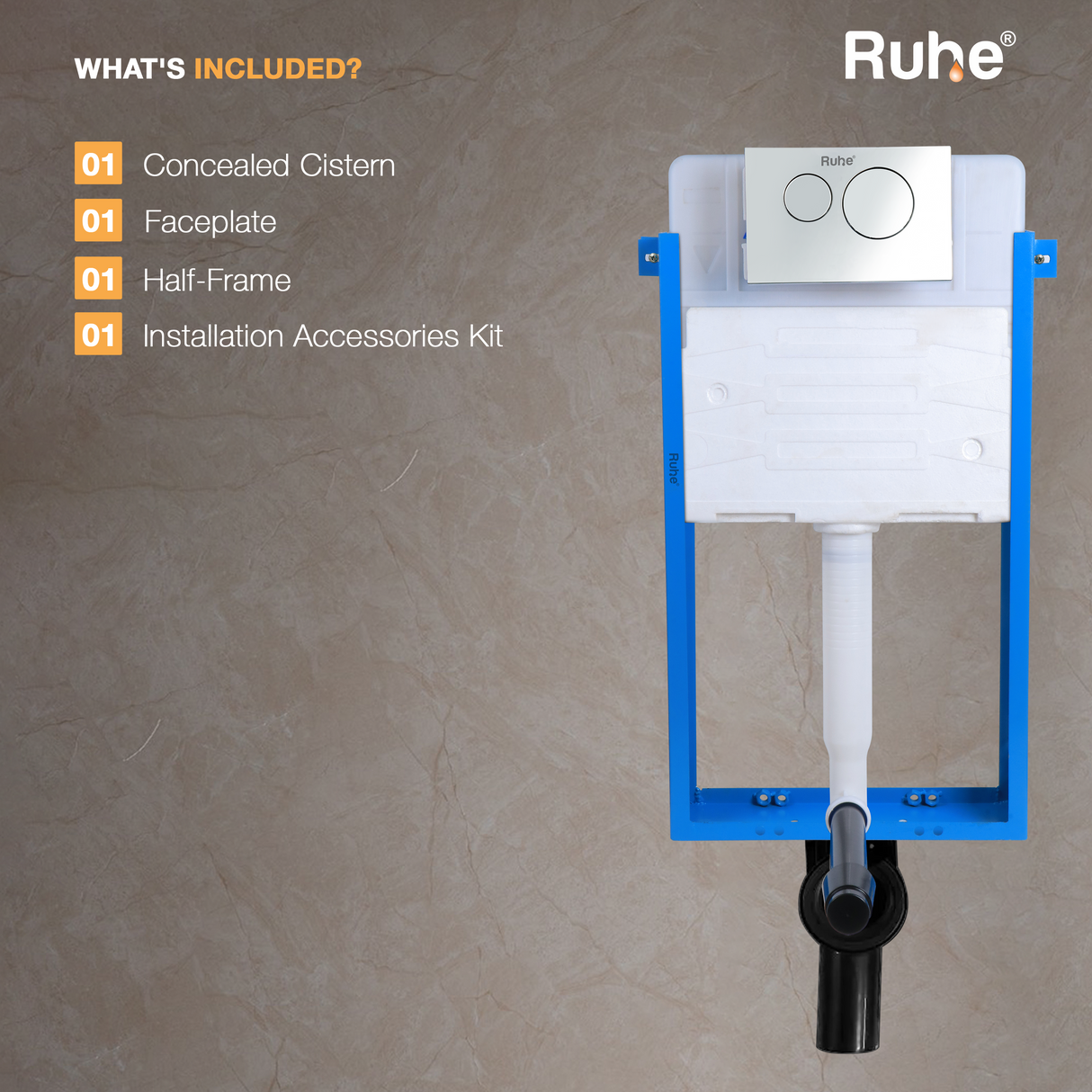 Pneumatic Concealed Cistern for Western Commode with Half Frame