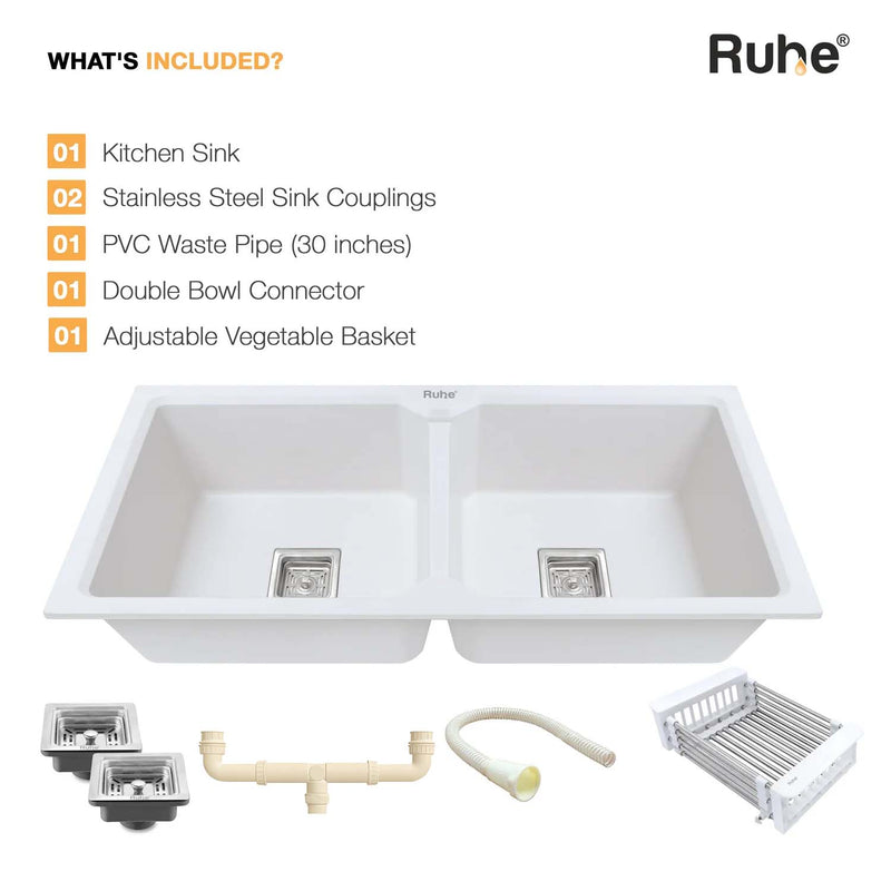Quartz Double Bowl Kitchen Sink Coloured (45 x 20 x 9 inches)