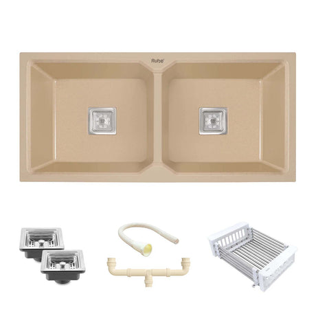 Quartz Double Bowl Kitchen Sink (37 x 18 x 9 Inches)