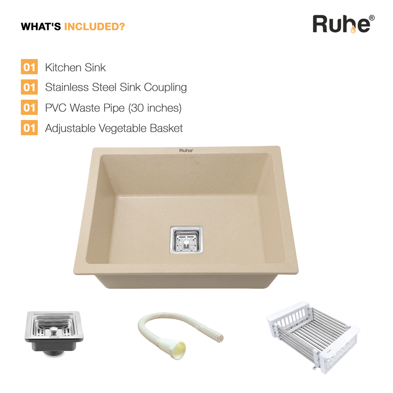 Quartz Single Bowl Kitchen Sink Sand Choco (24 x 18 x 9 Inches)