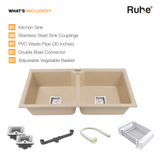 Quartz Double Bowl Kitchen Sink (37 x 18 x 9 Inches)