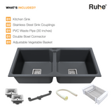 Quartz Double Bowl Kitchen Sink (37 x 18 x 9 Inches)