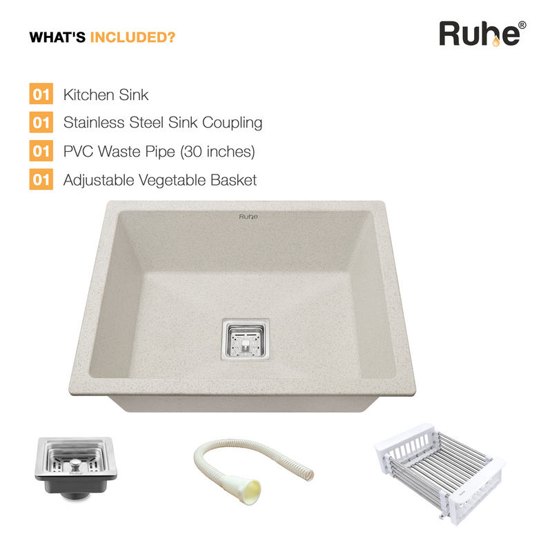 Quartz Single Bowl Kitchen Sink (21 x 18 x 9 Inches)