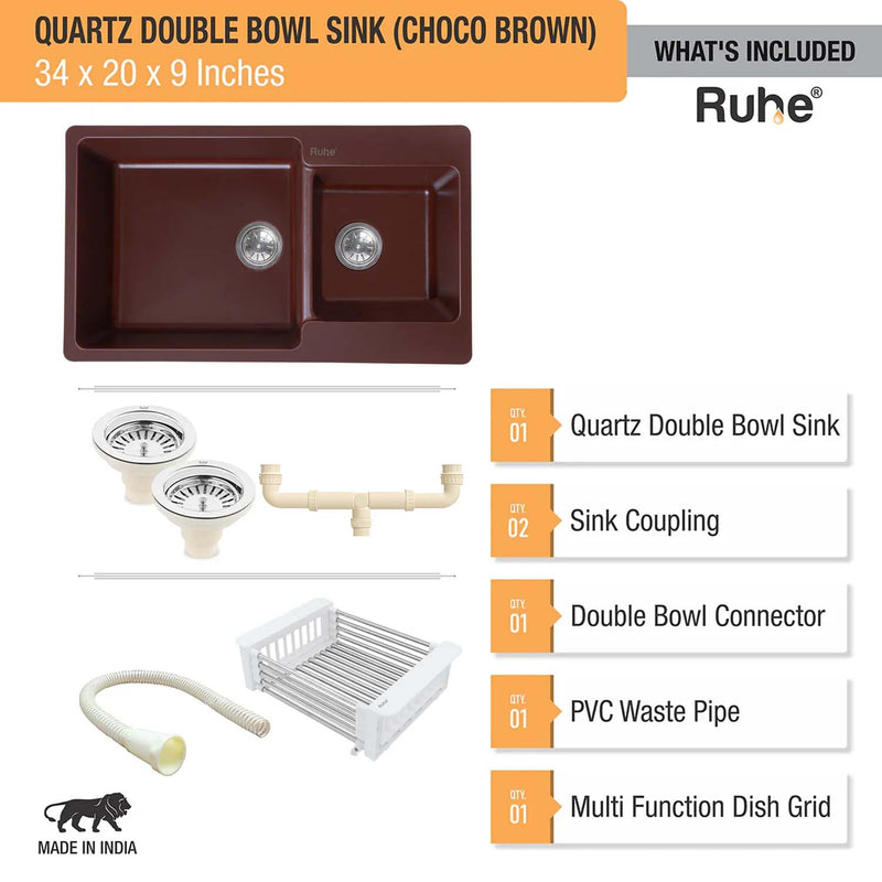 Quartz Double Bowl Kitchen Sink (34 x 20 x 9 inches)