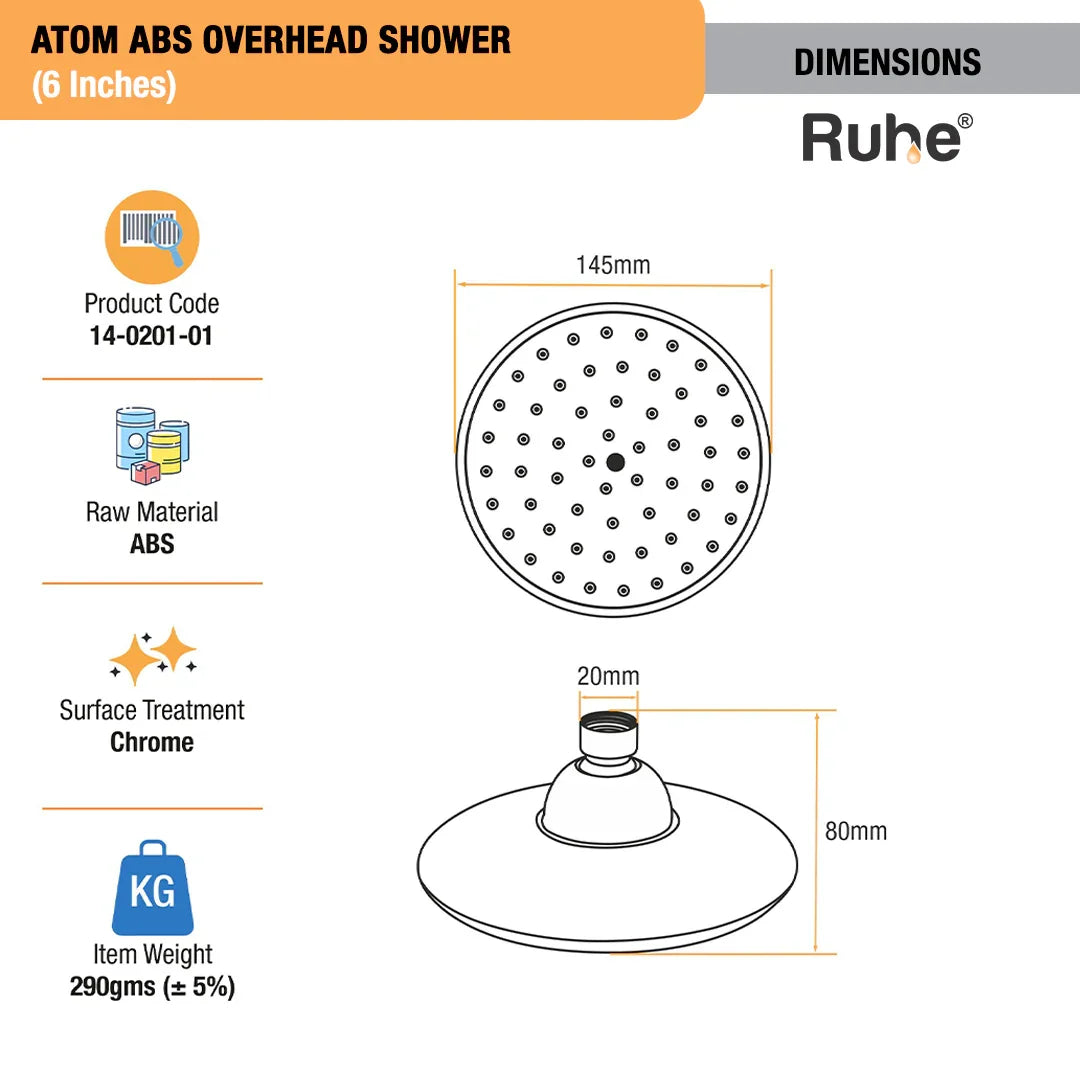 Atom Overhead Shower (6 Inches) - by Ruhe