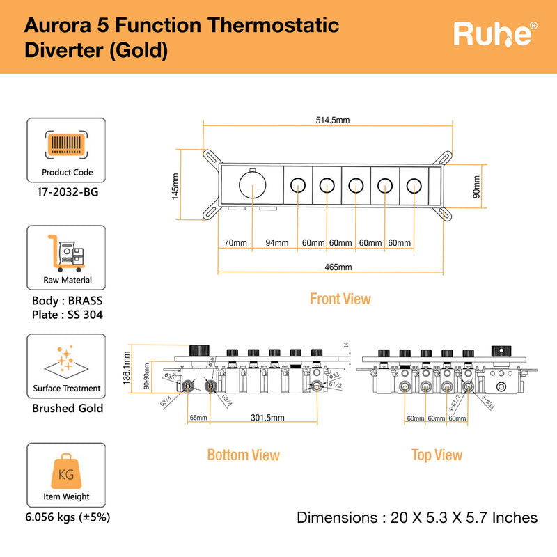 Aurora 5-Function Thermostatic Diverter