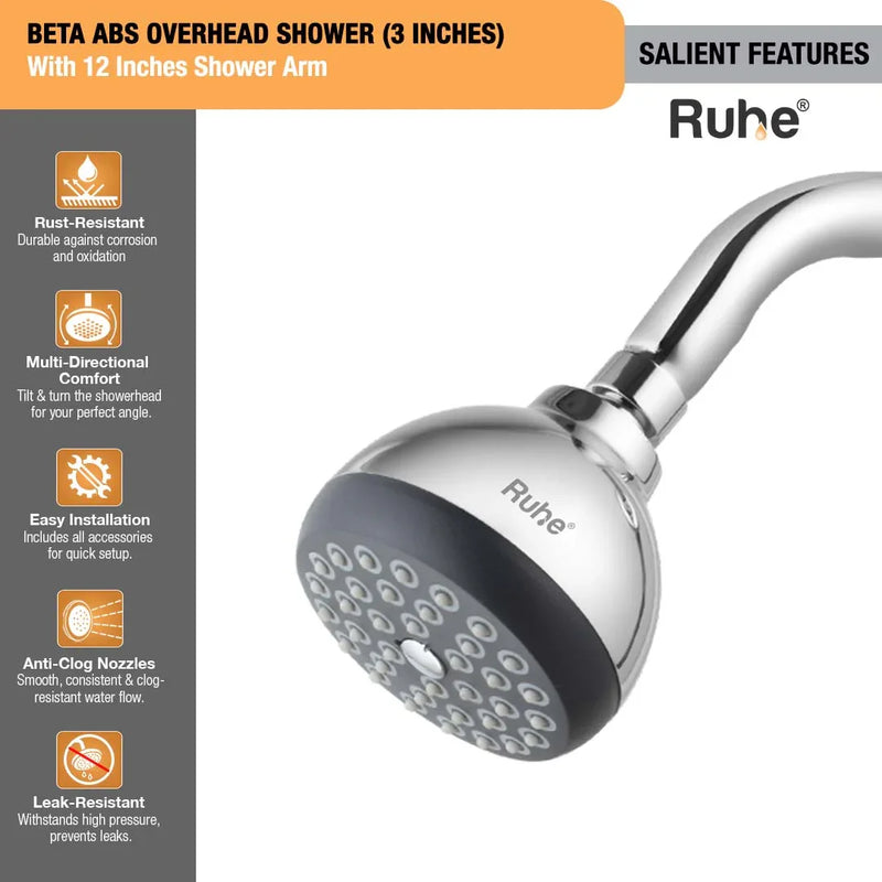 Beta ABS Overhead Shower (3 Inches) With 12 Inches Shower Arm